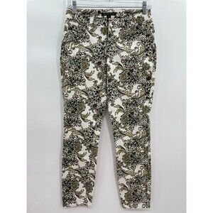 BOSTON PROPER Olive Green Paisley Skinny Stretch Jeans Pants Size 2